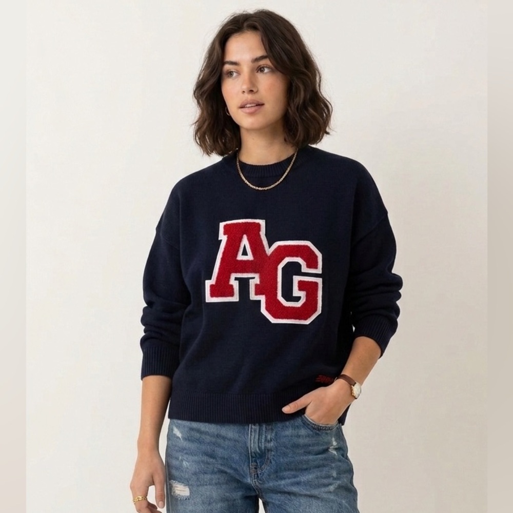 EME STUDIOS Navy Blue AG Cotton Knit Crewneck Sweater Size XS
